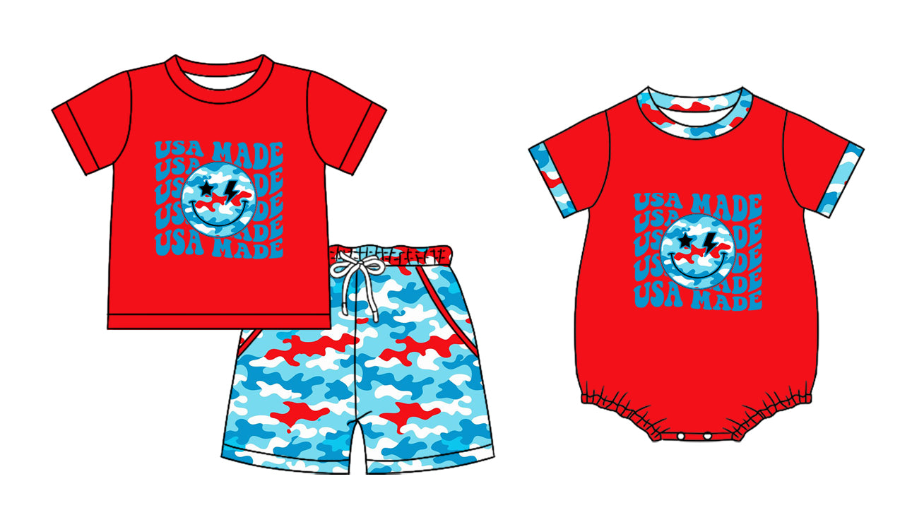 2.28 Custom moq 5 mix size Sibling Baby Boys Red Romper Short-Sleeved Top And Shorts Set