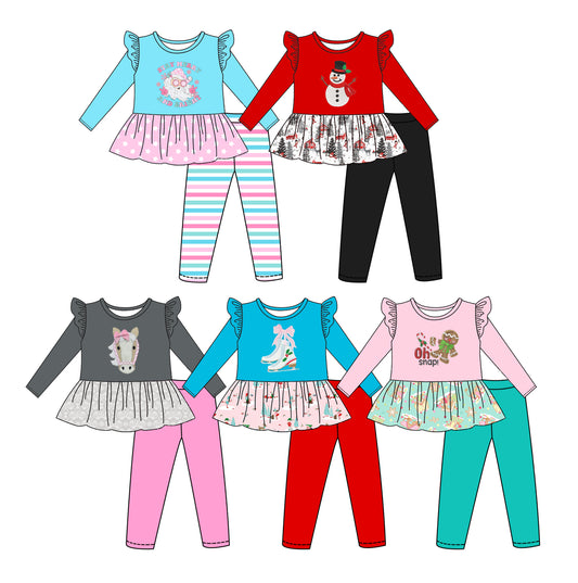 25.6.12 custom each style moq 5eta 4-6week Sibling Sisters baby girl long sleeve pants sets 1 and sets 5 match family design