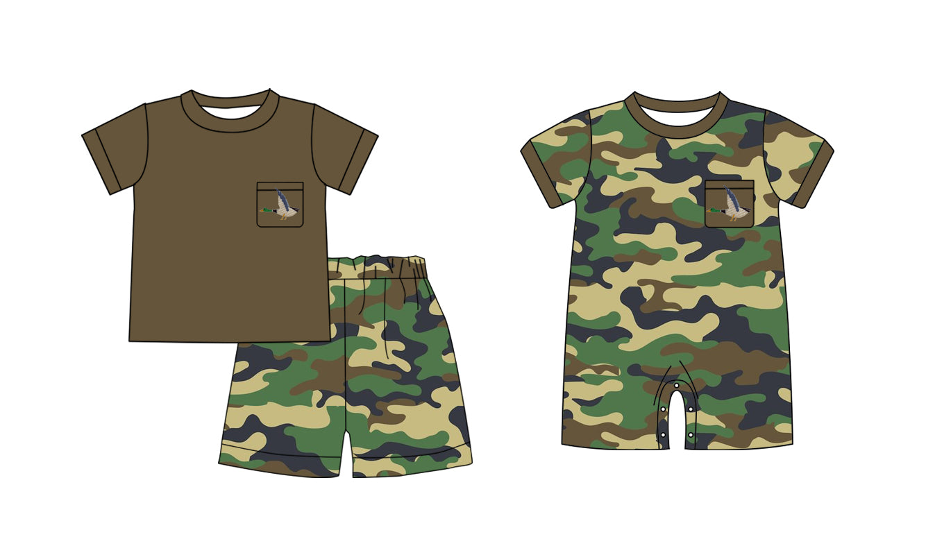 11.9 custom each style moq 5eta 4-6week Sibling Sister duck camouflage baby girl short sleeve shorts sets and rompers match design