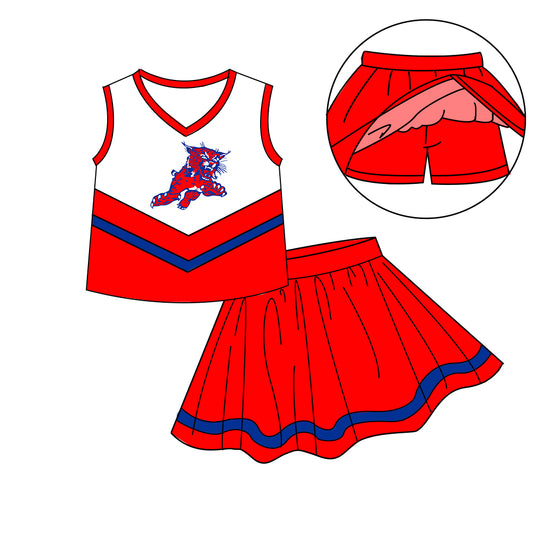 Custom moq 5 mix size milk silk eta 6-8weeks summer teams red baby girls clothes team sleeveless skirts shorts sets-25.7.7