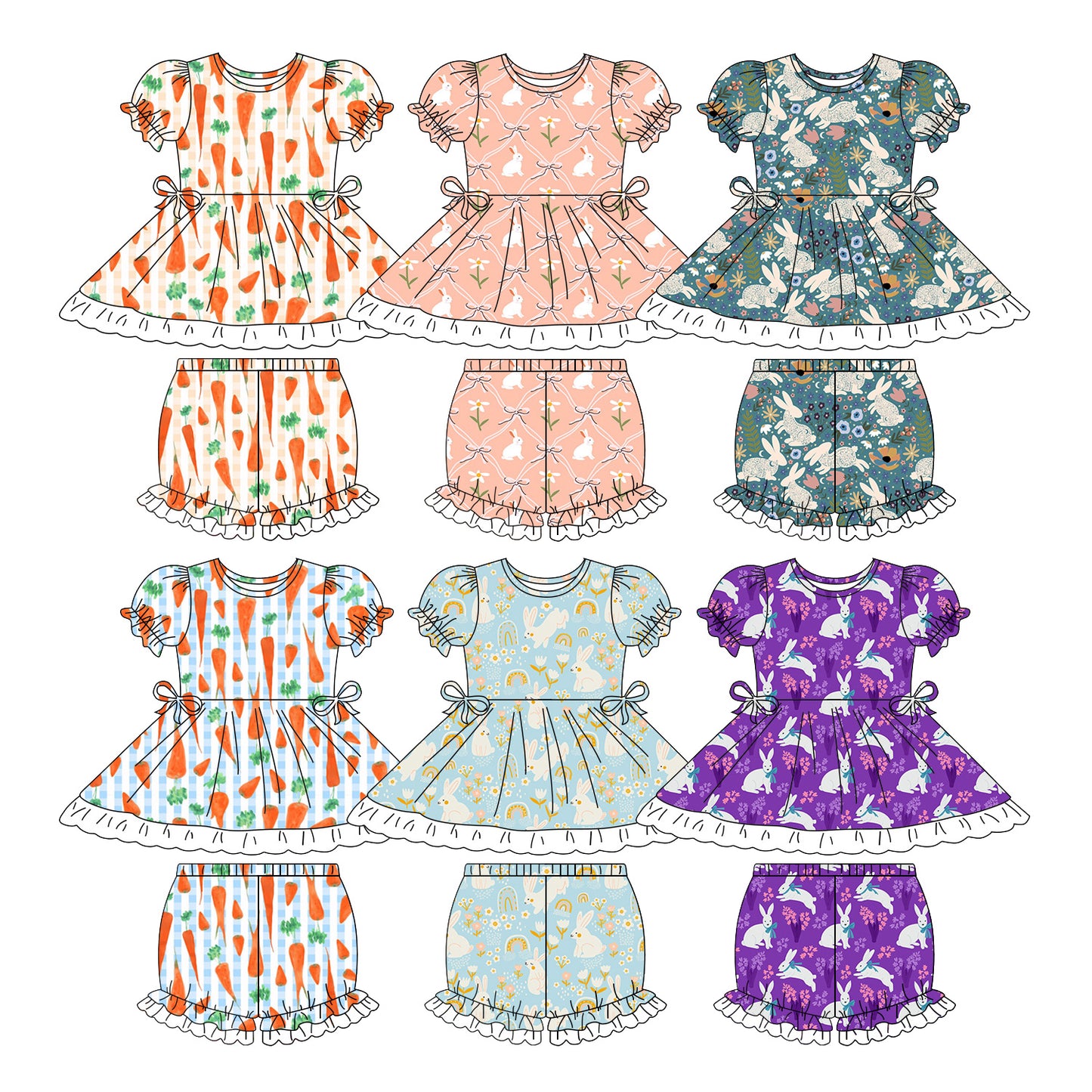 26.1.10 custom each style moq 5 eta 6-8week Sibling Sisters baby girl clothes short sleeve shorts sets 6 match family design