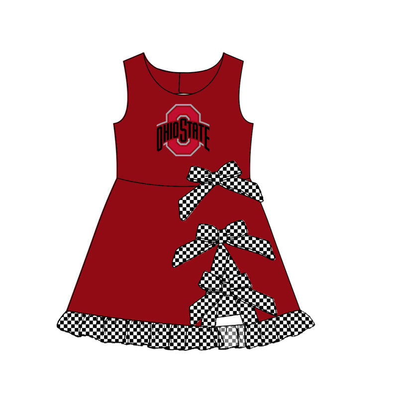 Custom moq 5 mix size summer teams Baby Girls Sleeveless Checked Bow Scallop Edge Ruffle Shorts Liner Knee Length Yoga Dresses