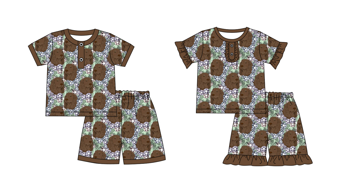 2.18 custom each style moq 5eta 4-6week Sibling Sister puppy baby girls short sleeve shorts sets and set 2 match design