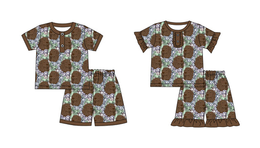 2.18 custom each style moq 5eta 4-6week Sibling Sister puppy baby girls short sleeve shorts sets and set 2 match design