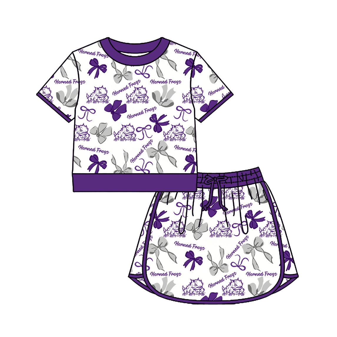 Custom moq 5 mix size milk silk summer teams Girls Purple Polka Dot Sleeveless Top Shorts Set Top Skirt Short Set Long Sleeve Pullover Tops