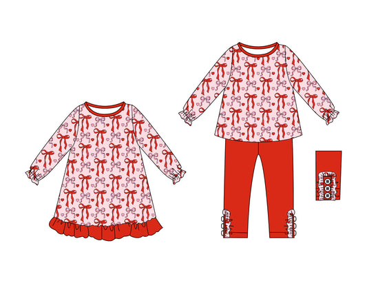 25.9.13 custom each style moq 5eta 6-8week Sibling Sister bow baby girl long sleeve pants sets and dress match family design