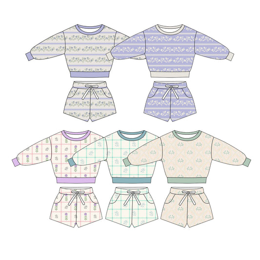 25.10.30 custom each style moq 5 eta 6-8week Sibling Sisters baby girl long sleeve shorts sets 5 match family design