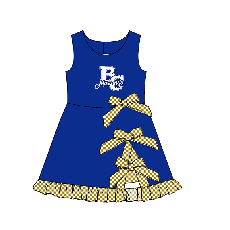 custom moq 5 mix size MSD070605 Baby Girls Checked Bows Yoga Active Short Scallop Knee Length Dress