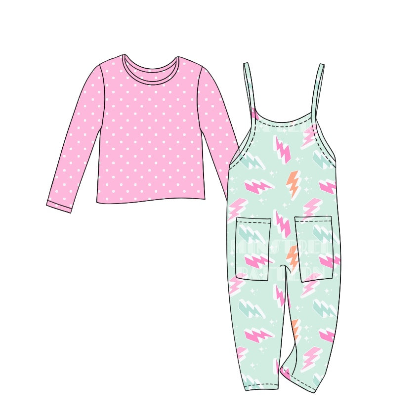 7.17 custom each style moq 5eta 4-6week Sibling Sister baby girls floral overall sets 1 and boots pink overall sets2 and lightning pink sets 3 and smiley sets 4 match family design