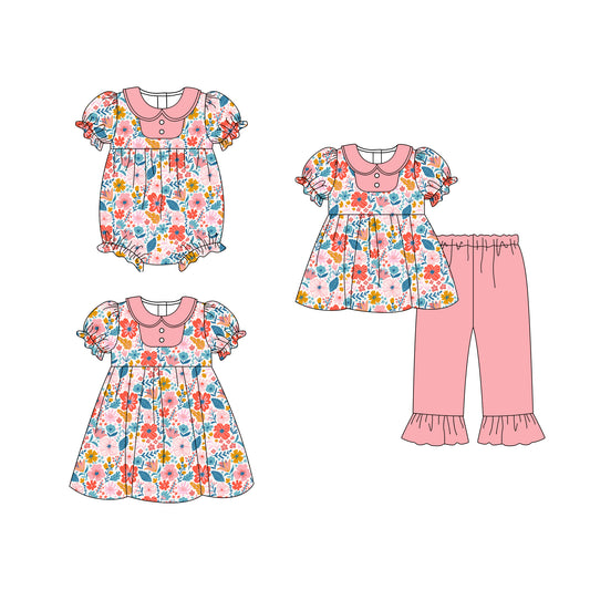 25.10.18 custom each style moq 5 eta 6-8week Sibling Sisters floral baby girl short sleeve pants sets and dress and rompers match family design