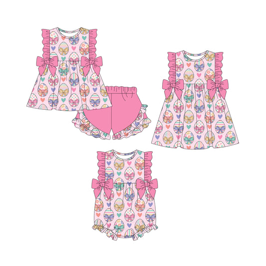 25.12.20 custom each style moq 5 eta 6-8week Sibling Sister easter baby short sleeve shorts sets and romper and dress match design