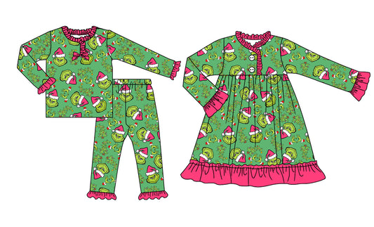 25.8.21 custom each style moq 5eta 4-6week Sibling Sisters Christmas baby girl long sleeve pants sets and dress match family design