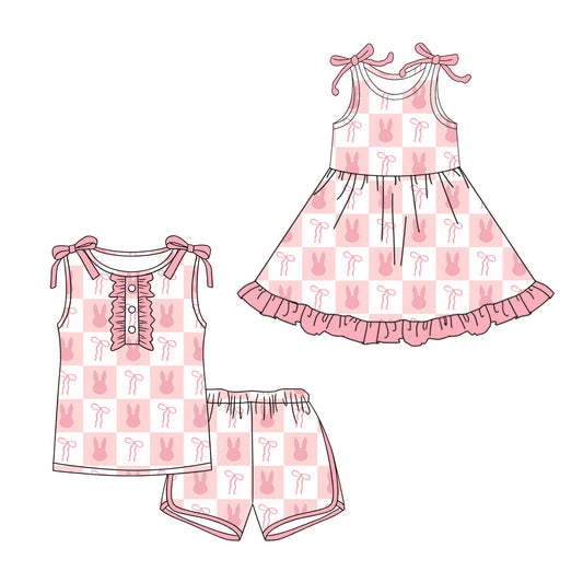 26.1.17 custom each style moq 5 eta 6-8week Sibling Sister bunny bow baby short sleeve shorts sets and dress match design