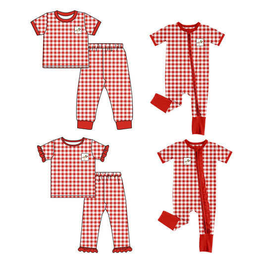 11.2 custom each style moq 5eta 4-6week Sibling Sister duck red plaid baby girl sets 1 and sets 2 and boy rompers and girl romper match family design