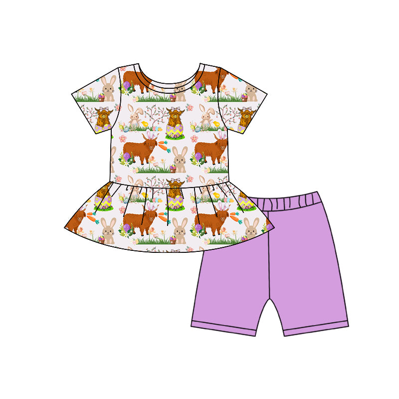 10.24 custom each style moq 5eta 4-6week Sibling Sister cow purple baby girl short sleeve shorts sets and dress match family design