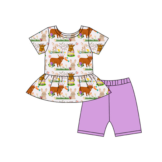 10.24 custom each style moq 5eta 4-6week Sibling Sister cow purple baby girl short sleeve shorts sets and dress match family design