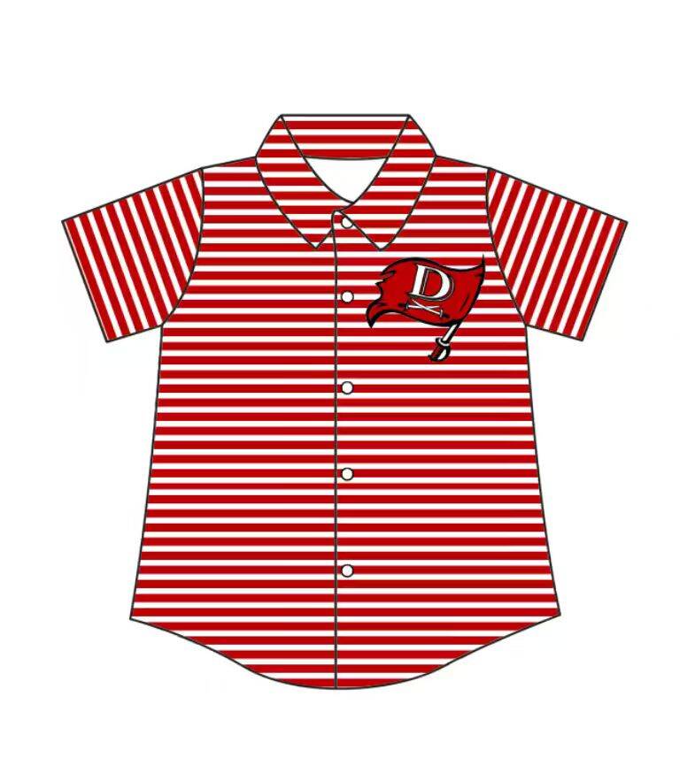 Custom moq 5 mix size milk silk summer teams Baby Boys Summer Red Stripes Short Sleeve Button Shirts Top