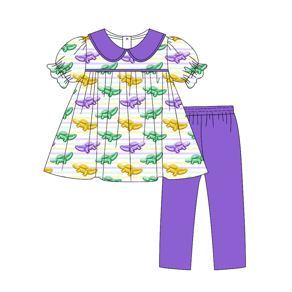 7.23 custom each style moq 5eta 4-6week Sibling Sister purple plaid baby girls short sleeve sets and dress match family design