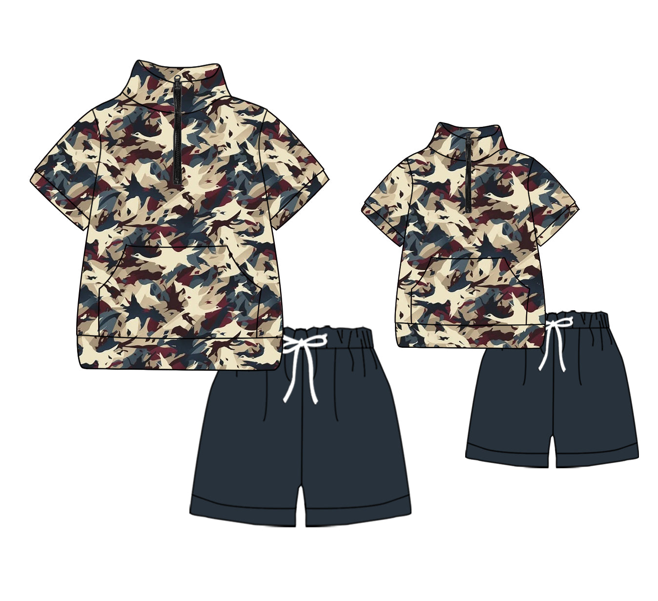 11.13 custom each style moq 5eta 4-6week Sibling Sister camouflage baby boys short sleeve shorts sets and adult sets match design