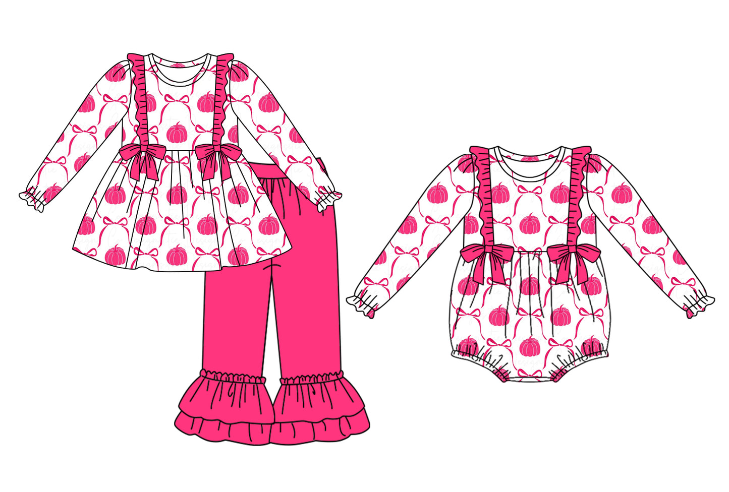 25.6.6 custom each style moq 5eta 4-6week Sibling Sisters pumpkin bow rose red baby boy long sleeve pants sets and rompers match family design
