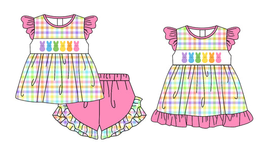 25.12.25 custom each style moq 5 eta 6-8week Sibling Sister bunny baby short sleeve shorts sets and dress match design