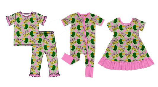 25.11.4 custom each style moq 5 eta 6-8week Sibling Sisters duck doll baby girl short sleeve pants sets and dress and rompers match family design