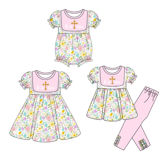 25.10.14 custom each style moq 5 eta 6-8week Sibling Sisters easter floral baby girl short sleeve pants sets and dress and rompers match family design