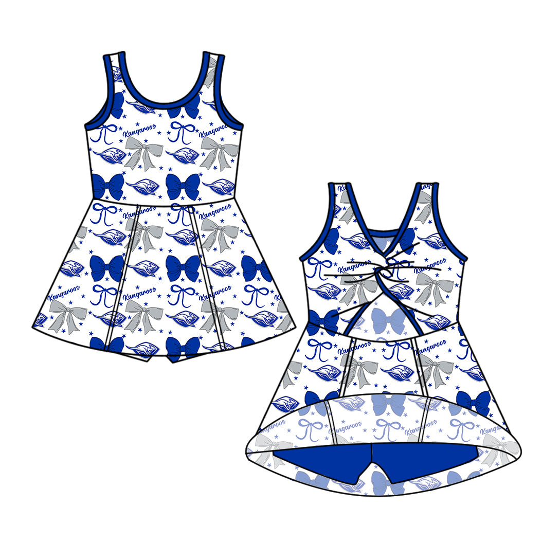 Custom moq 5 mix size milk silk baby girls clothes team bow bluesleeveless skirts sets 1 and set 2 and dress-25.7.19