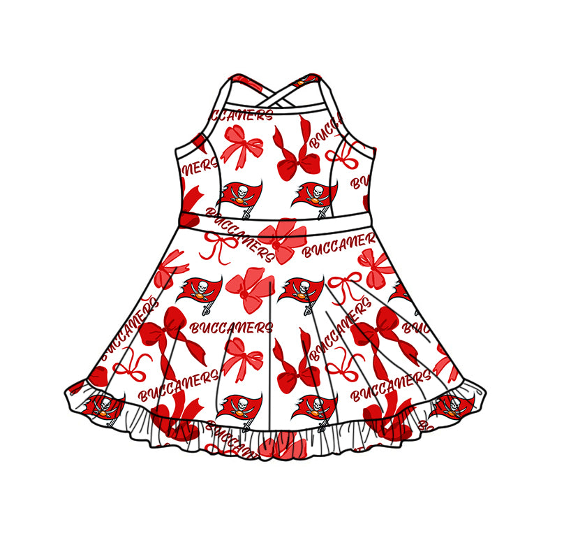 Custom moq 5 mix size milk silk summer teams Red bow Baby Girl's Sleeveless Knee-Length Yoga Dress