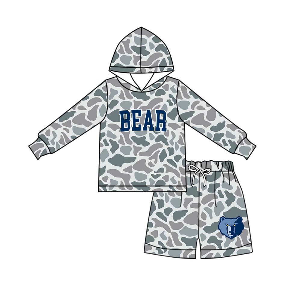 custom moq 5 mix size MSD072305 Baby Kids Camo Long Sleeve Hoodie Top Camo Shorts Team Set