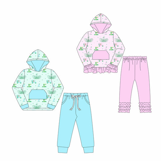 25.6.17 custom each style moq 5eta 4-6week Sibling Sisters baby girl long sleeve pants sets 1 and sets 2 match family design