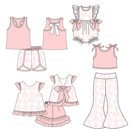 25.10.28 custom each style moq 5 eta 6-8week Sibling Sisters easter bow baby girl short sleeve shorts sets 1 and sets 2 and pants sets and rompers match family design
