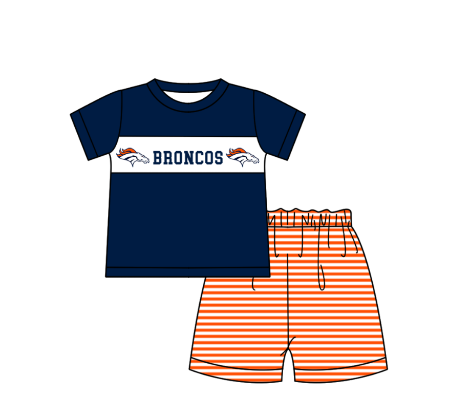 Custom moq 5 mix size milk silk summer teams baby girl boys clothes Navy blue short sleeve shorts sets 2  and dress and rompers 2 series
