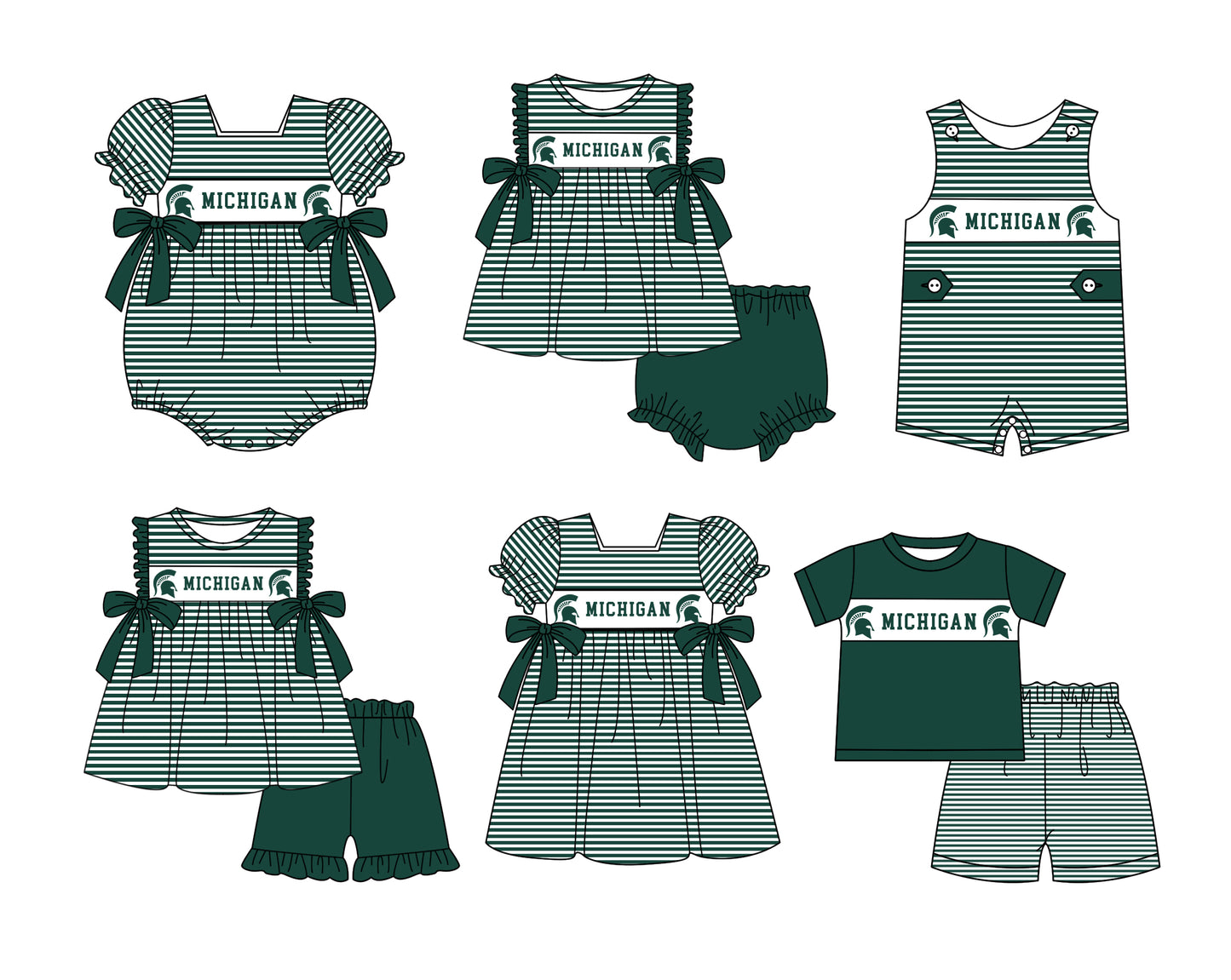 Custom moq 5 mix size milk silk summer teams baby girl boys clothes green short sleeve shorts sets 2 and brief sets and dress and rompers 2 series