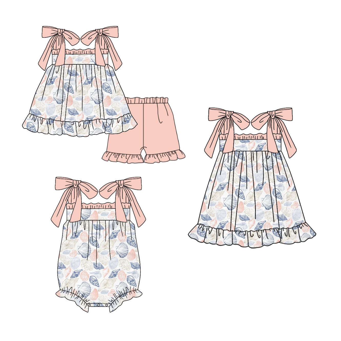 11.27 custom each style moq 5eta 4-6week Sibling Sister baby girl short sleeve shorts sets and dress and rompers match family design