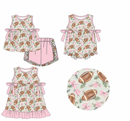 3.25 custom each style moq 5eta 4-6week Sibling Sisters rugby bow baby girl short sleeve shorts sets and dress and rompers match family design