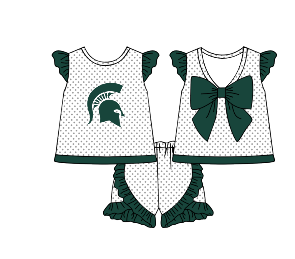 Custom moq 5 mix size milk silk summer teams Boy's Short Sleeved Green Top Plaid Shorts Set Girl's Short-Sleeved Set with Matching Swimsuits Adult Shorts