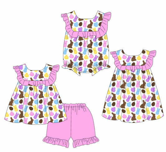 25.11.7 custom each style moq 5 eta 6-8week Sibling Sister bunny baby short sleeve shorts sets and romper and dress match design