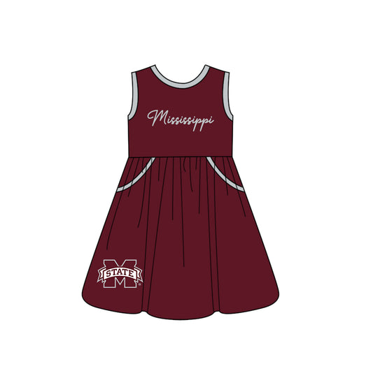 Custom moq 5 each style eta 6-8weeks baby girl clothes team dark red sleeveless dress-25.10.14