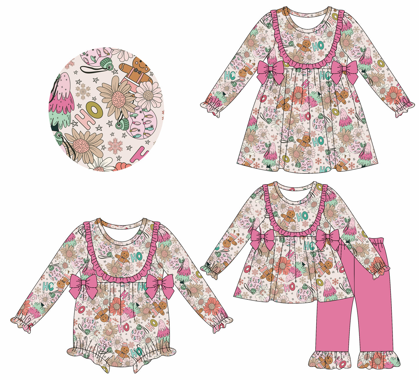 25.7.17 custom each style moq 5eta 4-6week Sibling Sisters Christmas HO baby girl long sleeve pants sets and dress and rompers match family design