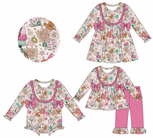 25.7.17 custom each style moq 5eta 4-6week Sibling Sisters Christmas HO baby girl long sleeve pants sets and dress and rompers match family design