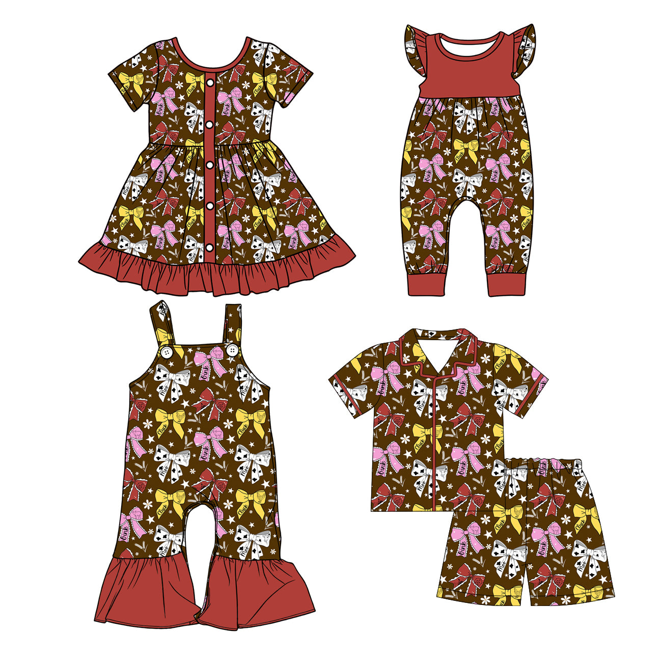 25.12.18 custom each style moq 5 eta 6-8week Sibling Sister bow baby short sleeve shorts sets and romper and dress and jumpsuit match design
