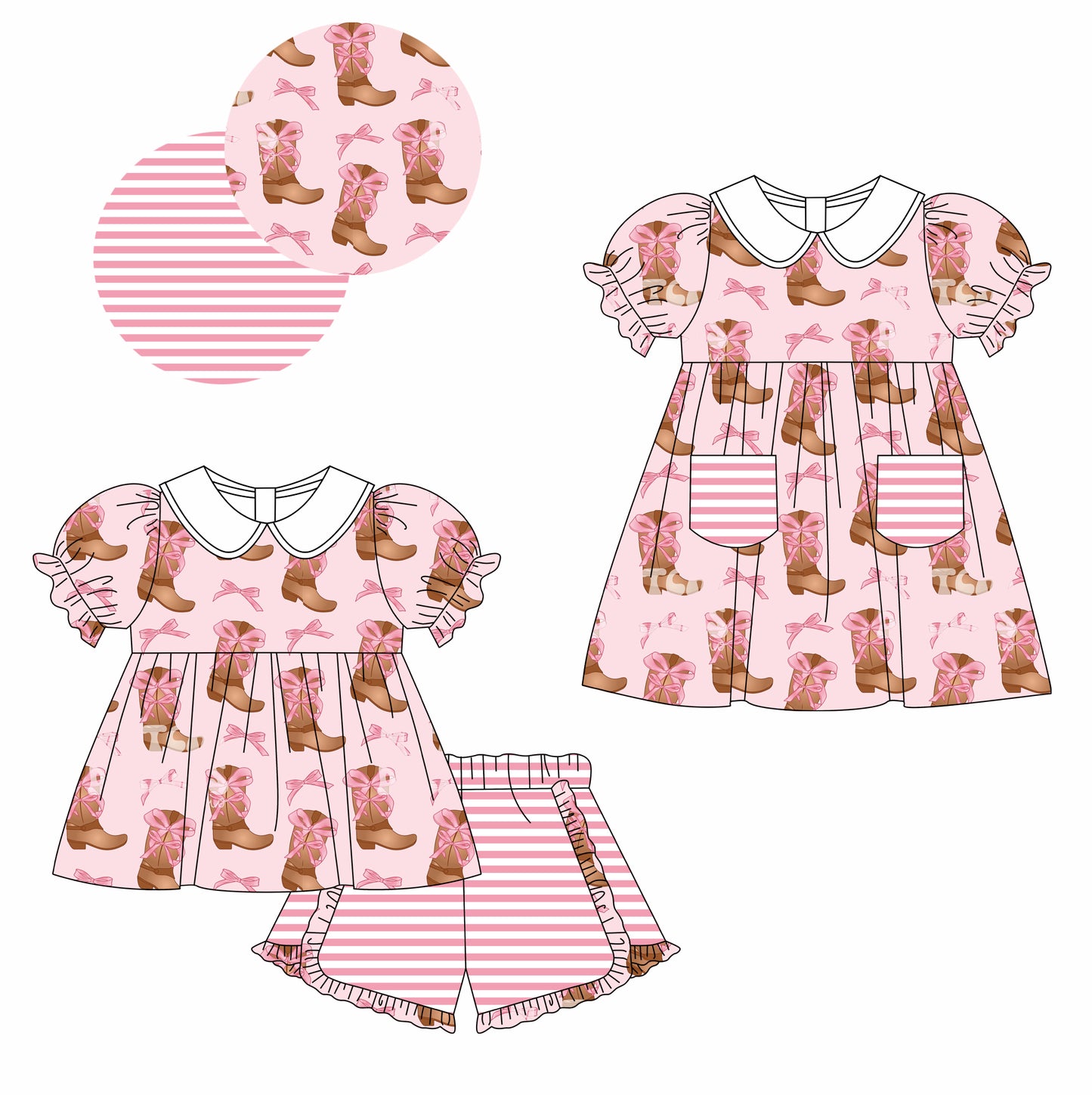 11.16 custom each style moq 5eta 4-6week Sibling Sister boots bow baby girl short sleeve shorts sets and dresses match design