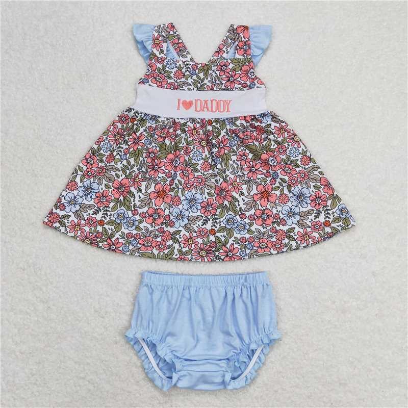 Baby Kids L LOVE DAD Summer Embroidery Sibling Rompers Clothes Set