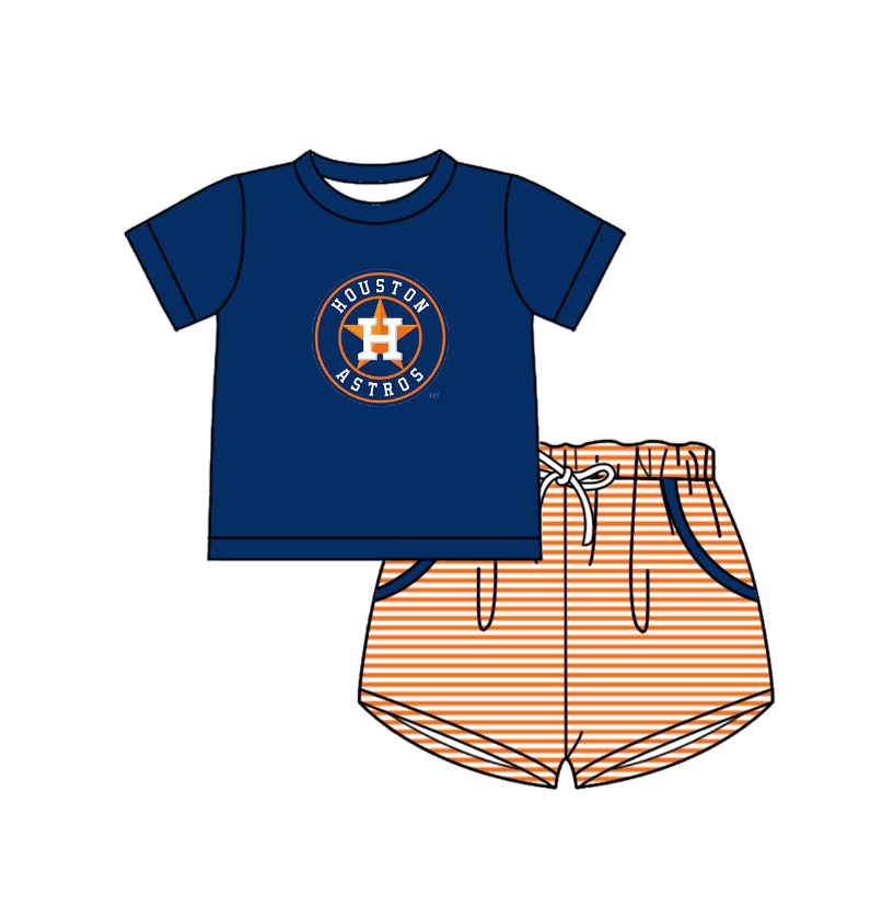 Custom moq 5 mix size milk silk summer teams Baby Boys And Girls Short-Sleeved Navy Blue Shirt And Shorts Set Matching Striped Rompers Outfit Set