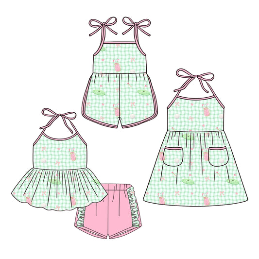 3.24  Custom moq 5 mix size Sibling Baby Girl's Checked Strap Top And Short Set Cute Romper Dress Summer Outfit