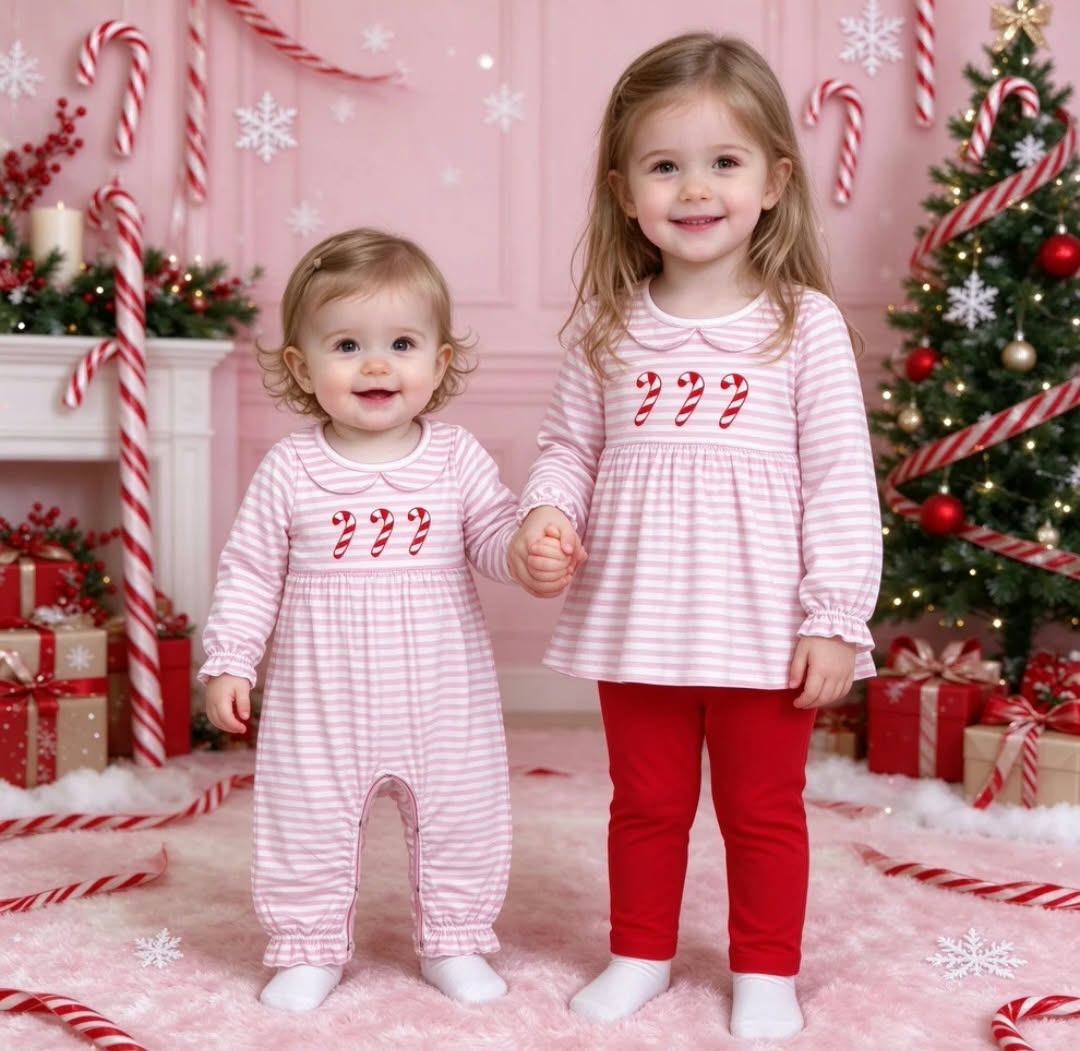 RTS NO MOQ Sibling baby girls clothes Christmas long-sleeved trousers suit & romper