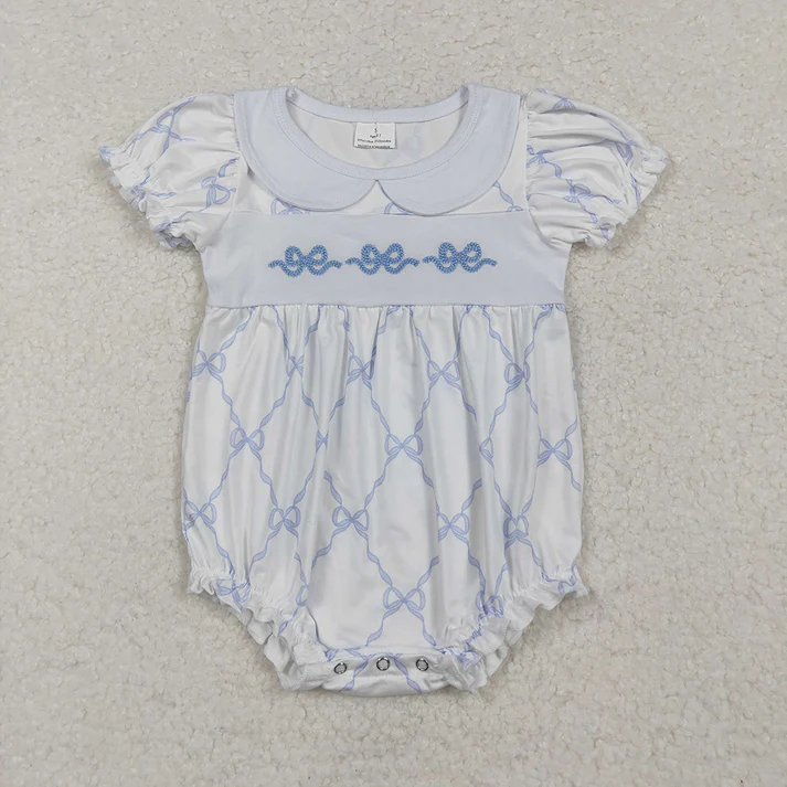 RTS NO MOQ Bow pattern baby doll collar short romper