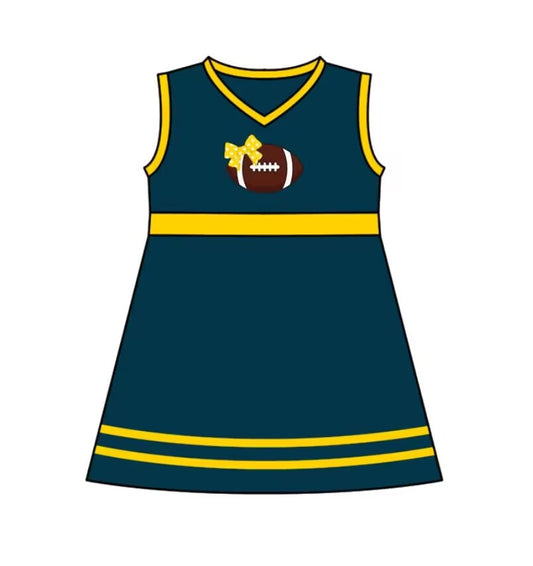 Custom MOQ 3 MIX SIZE ETA 6-7weeks team baby girls clothes dark green sleeveless dress
