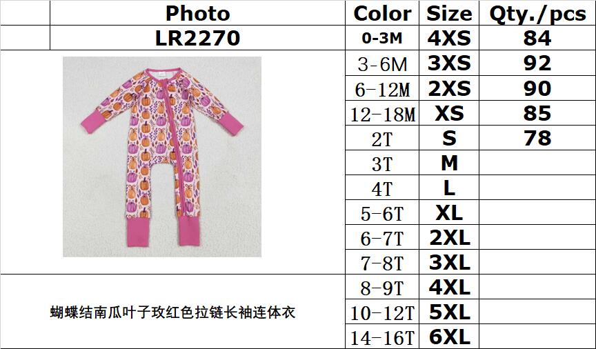 RTS NO MOQ（In Stock ) LR2270 Bowknot Pumpkin Leaf Rose Red Zipper Long Sleeve Jumpsuit